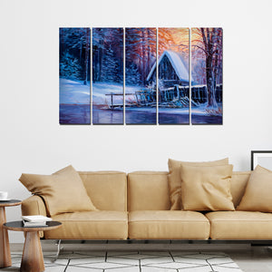 Sunset in Winter Canvas Wall Painting Set of Five