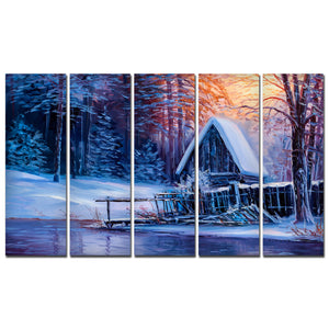 Sunset in Winter Canvas Wall Painting Set of Five