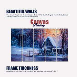 Sunset in Winter Canvas Wall Painting Set of Five