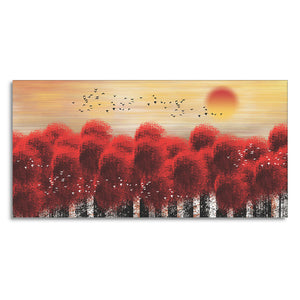 Sunset With Red Tree Premium Canvas Wall Painting