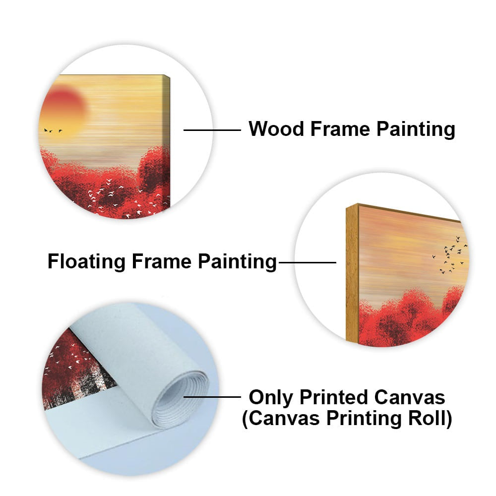 Sunset With Red Tree Premium Canvas Wall Painting