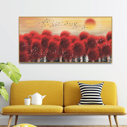 Sunset With Red Tree Premium Canvas Wall Painting