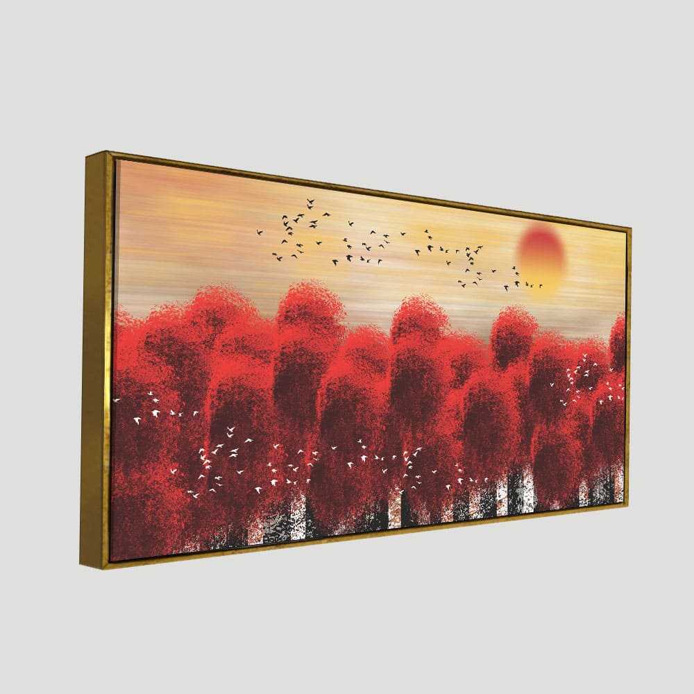 Sunset With Red Tree Premium Canvas Wall Painting