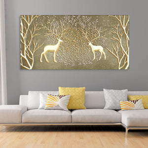 Swamp Deers in Forest Premium Canvas Wall Painting