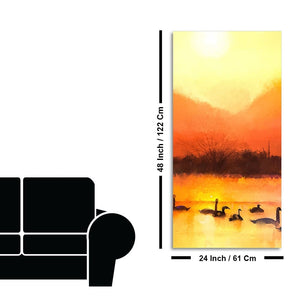 Swans in Lake at Sunset Canvas Wall Painting