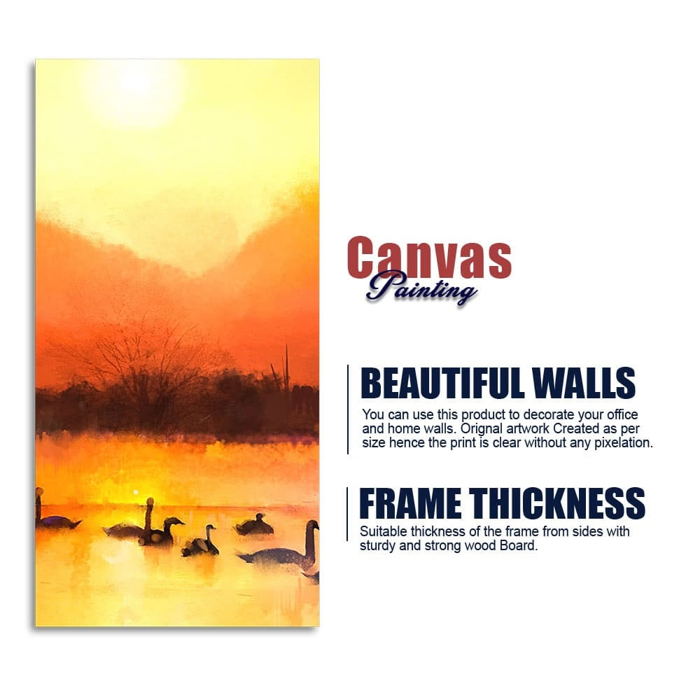 Swans in Lake at Sunset Canvas Wall Painting