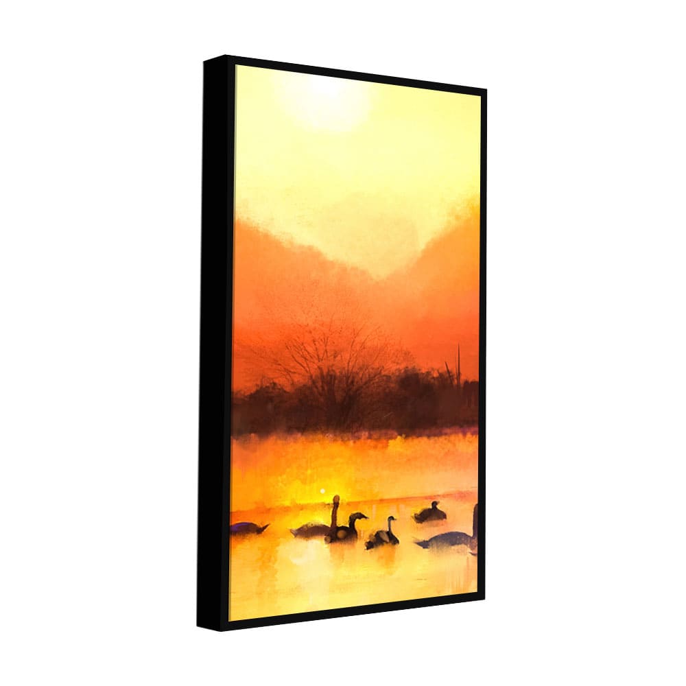 Swans in Lake at Sunset Canvas Wall Painting