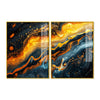 Swirling Golden Abstract Textured Acrylic Art Floating Wall Painting Set of 2