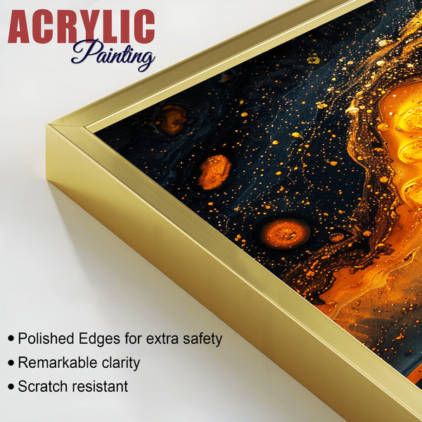 Swirling Golden Abstract Textured Acrylic Art Floating Wall Painting Set of 2