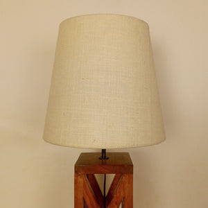 Symmetric Textured Wooden Base White Color Table Lamp