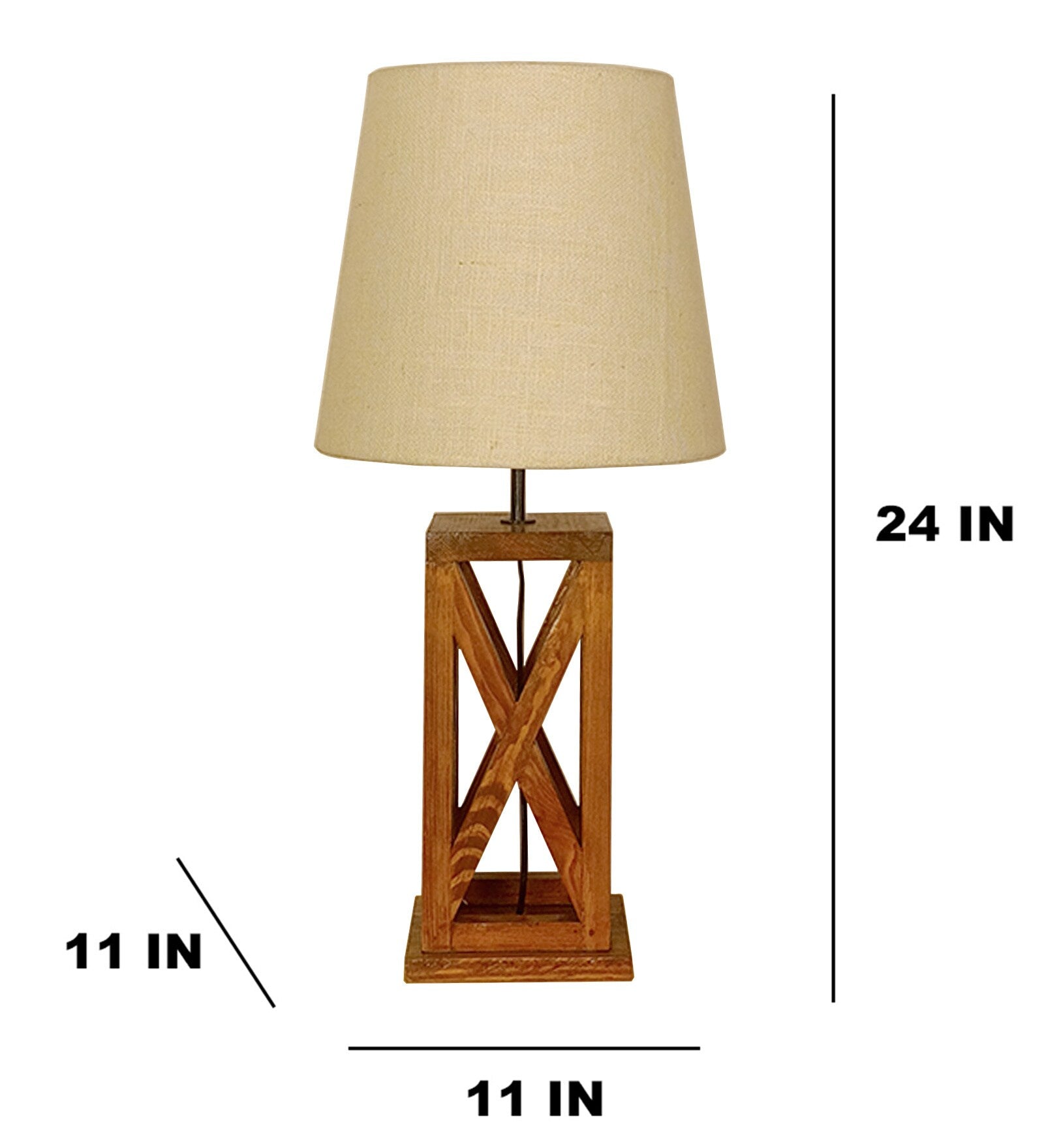 Symmetric Textured Wooden Base White Color Table Lamp