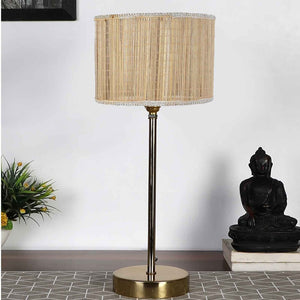 Textured Bamboo Shade with Metal Golden Table Lamp