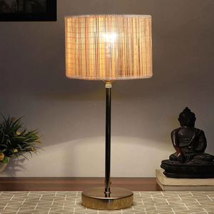 Textured Bamboo Shade with Metal Golden Table Lamp