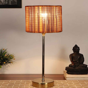 Textured Bamboo Shade with Metal Golden Table Lamp