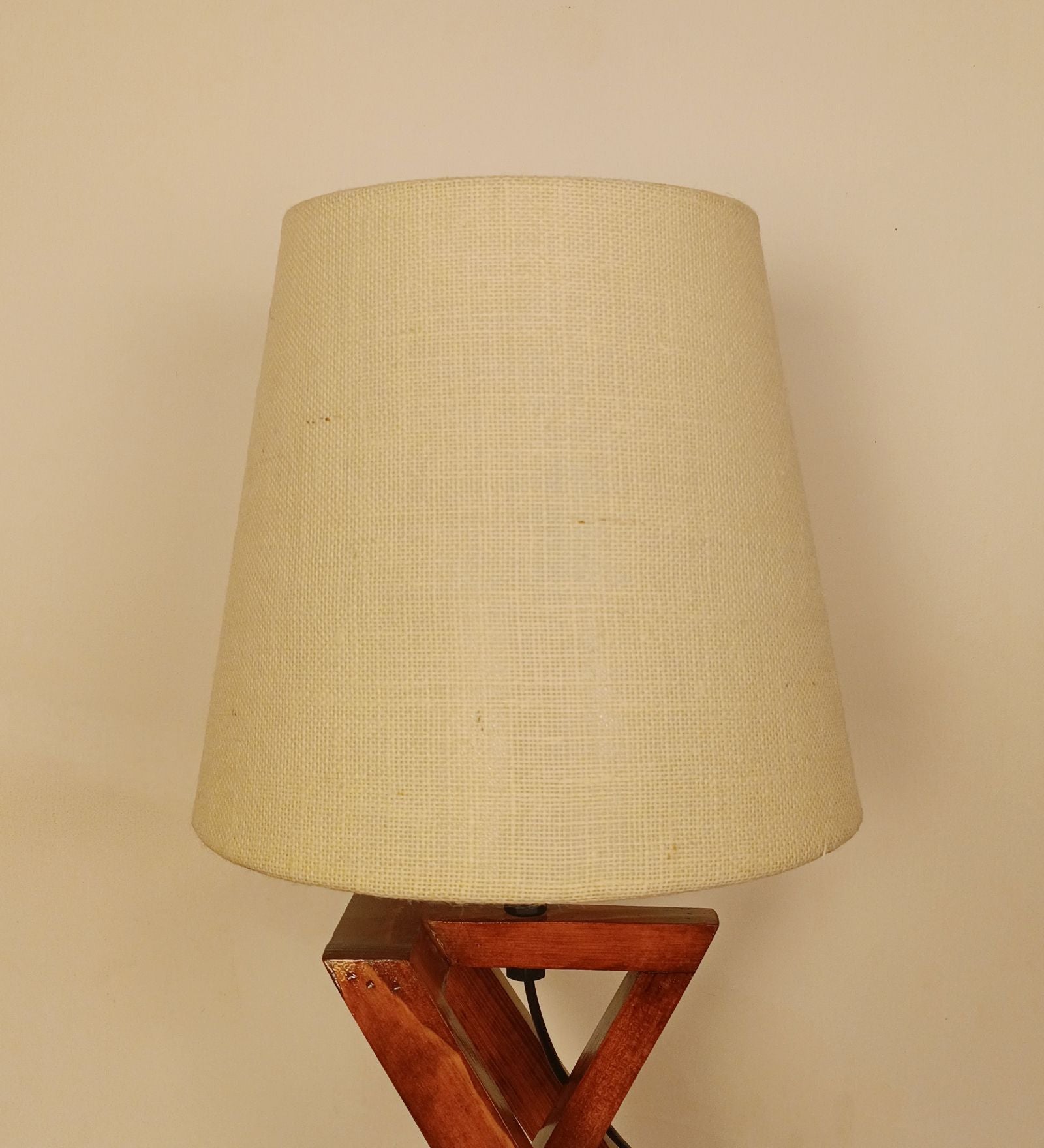 Textured Wooden Table Lamp with Jute Shade & Brown Base