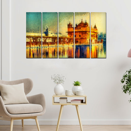 The Golden Temple Canvas Wall Painting Set of Five