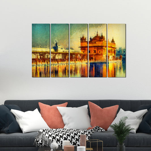 The Golden Temple Canvas Wall Painting Set of Five