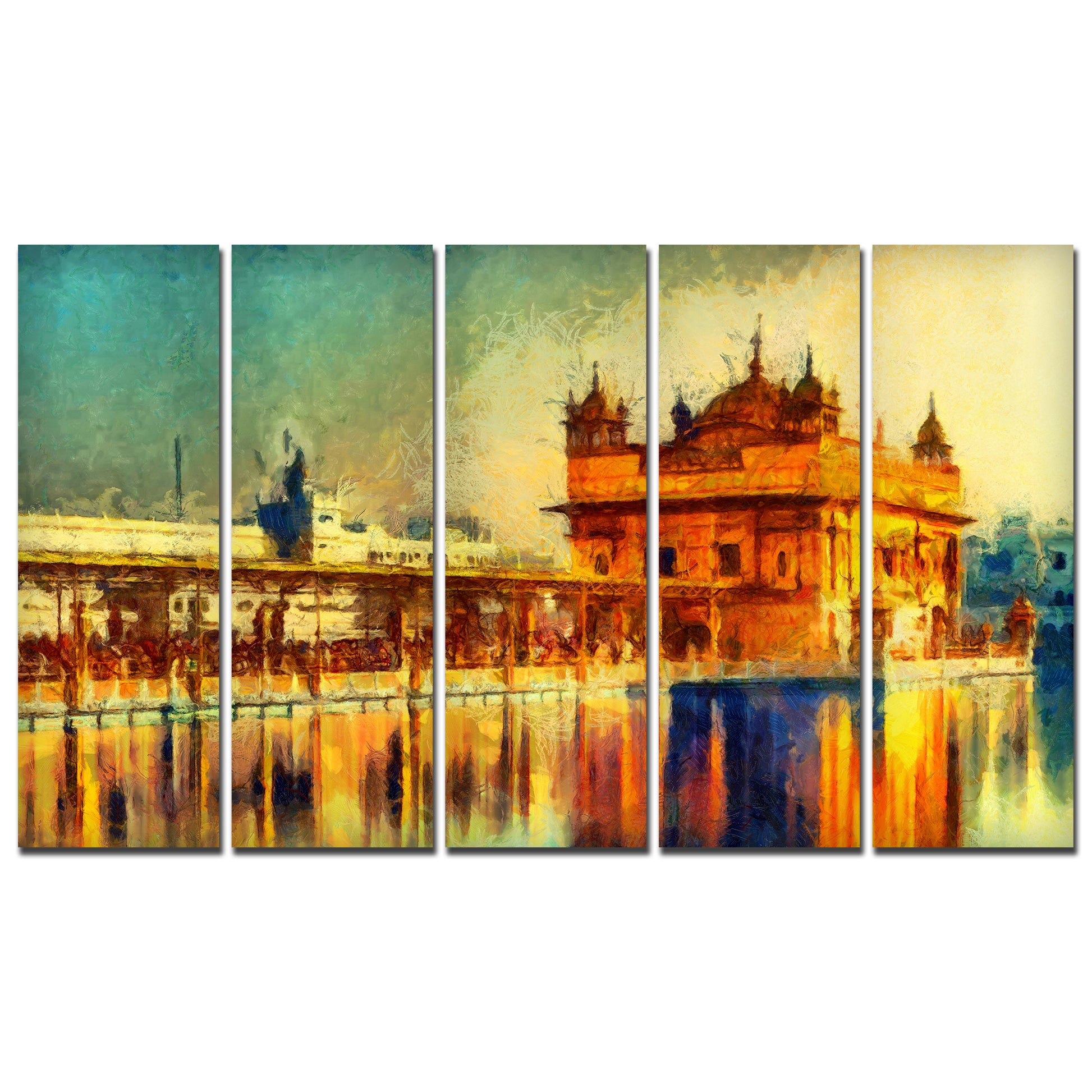 The Golden Temple Canvas Wall Painting Set of Five