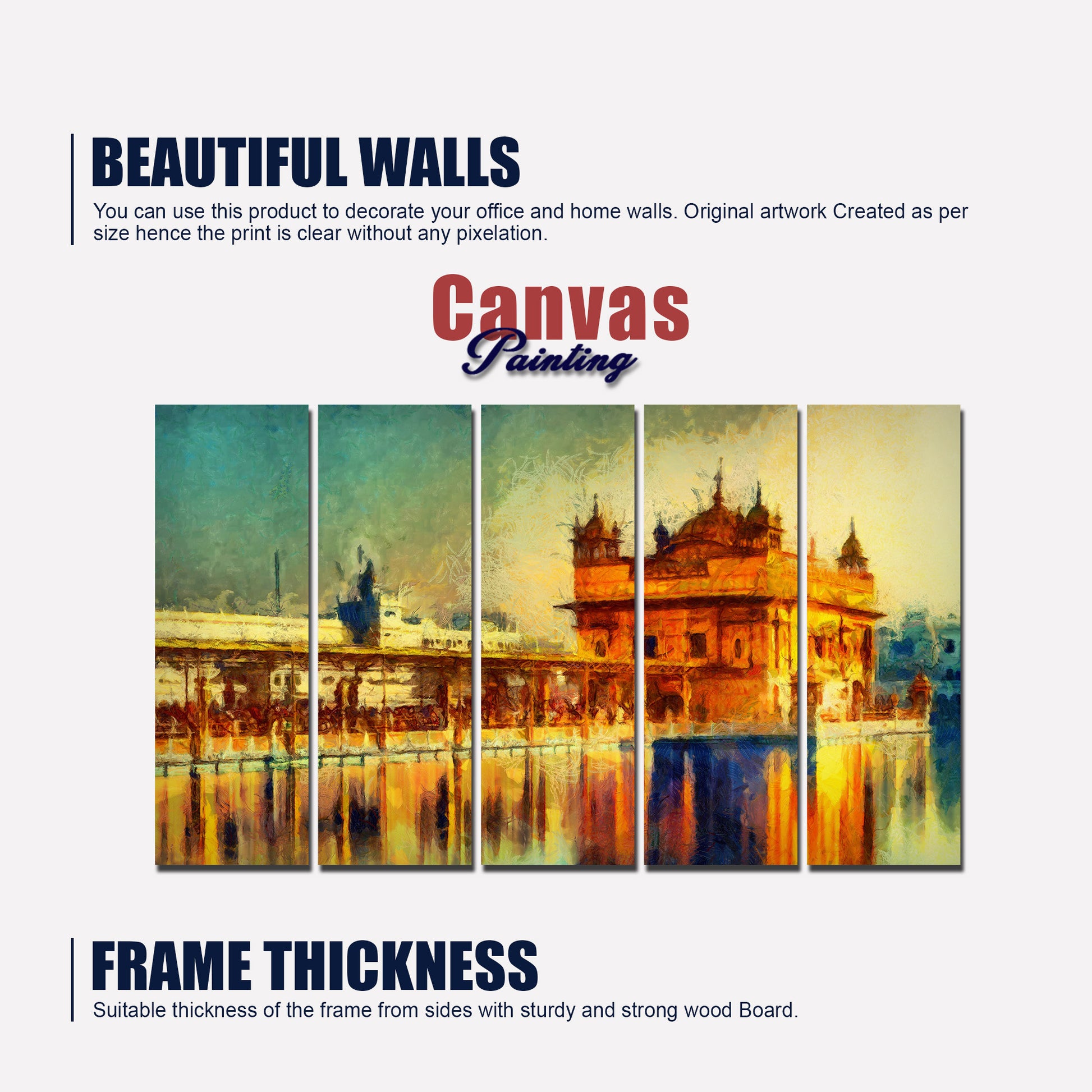 The Golden Temple Canvas Wall Painting Set of Five