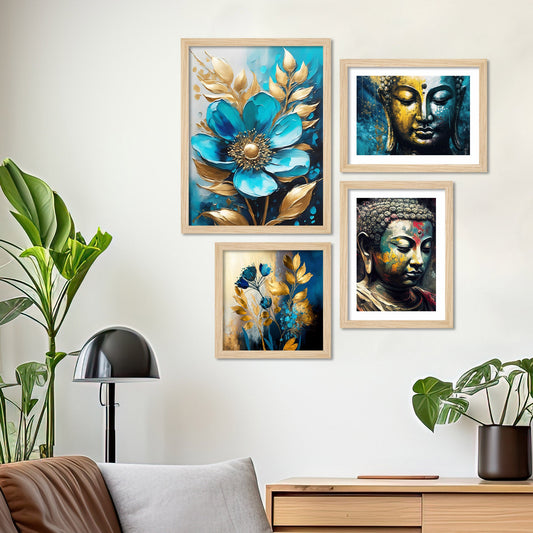 The Joyful Buddha Spiritual Wall Frame Set of Four