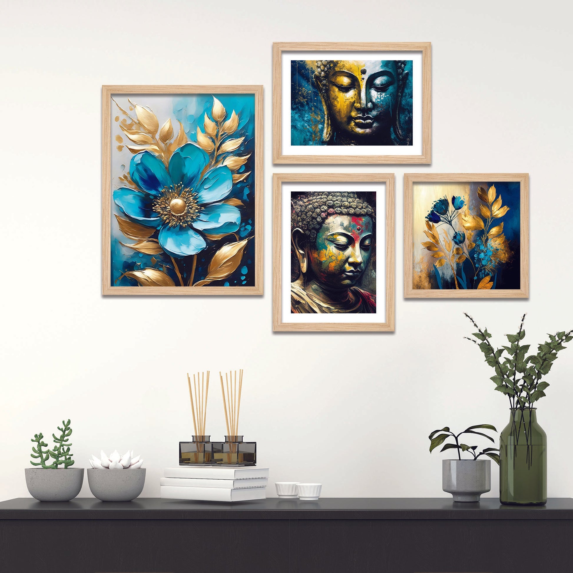 The Joyful Buddha Spiritual Wall Frame Set of Four