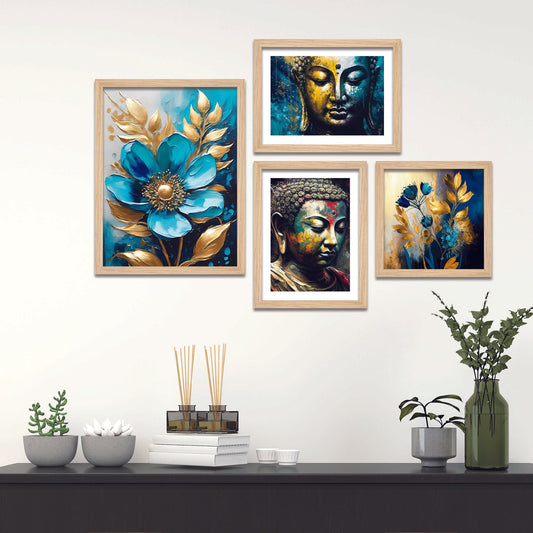 The Joyful Buddha Spiritual Wall Frame Set of Four