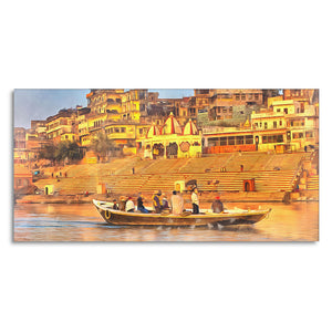 The Sacred Land Of Banaras Scenery Premium Canvas Wall Painting