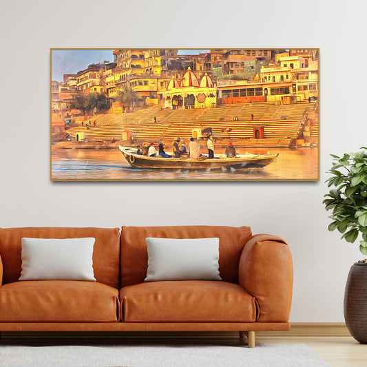 The Sacred Land Of Banaras Scenery Premium Canvas Wall Painting