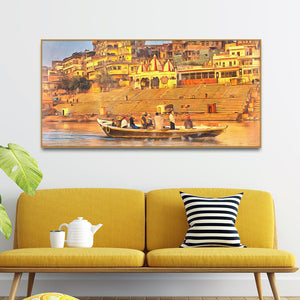 The Sacred Land Of Banaras Scenery Premium Canvas Wall Painting