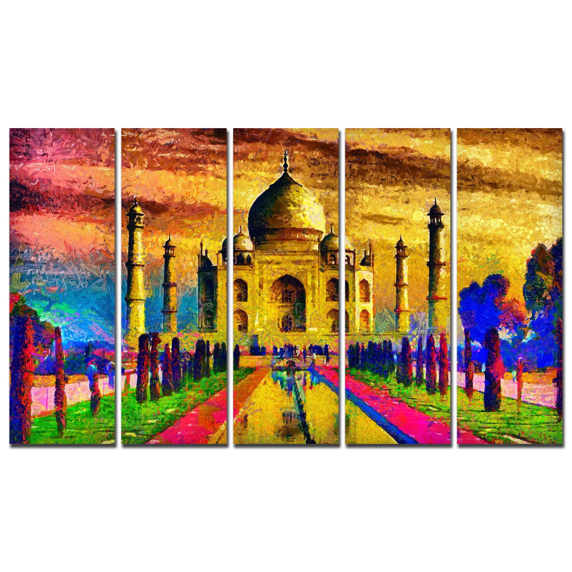 The Taj Mahal Canvas Wall Painting Set of Five