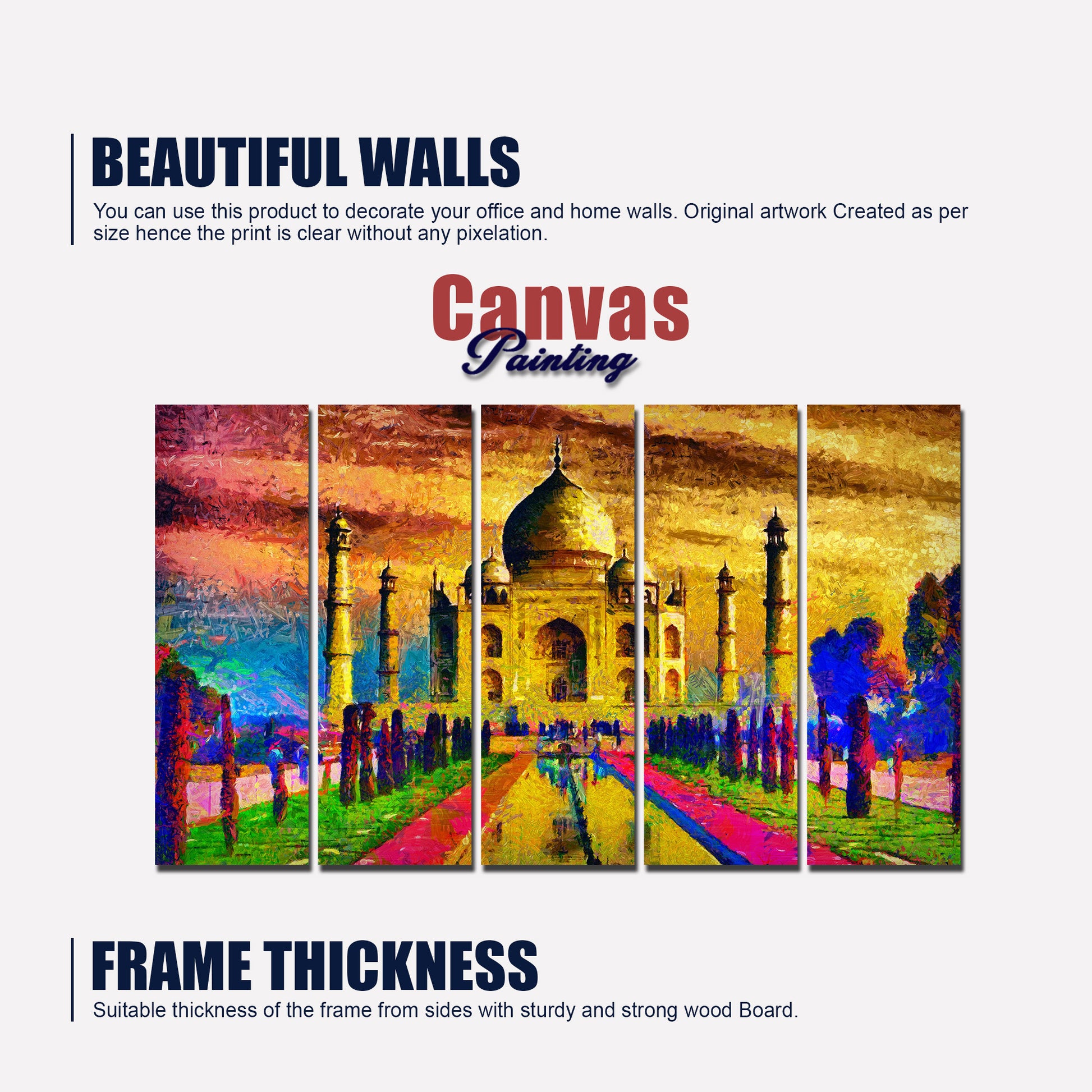 The Taj Mahal Canvas Wall Painting Set of Five