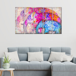 Three Abstract Art Elephants Canvas Wall Painting 5 Pieces