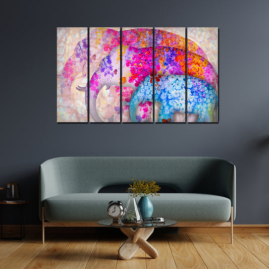 Three Abstract Art Elephants Canvas Wall Painting 5 Pieces