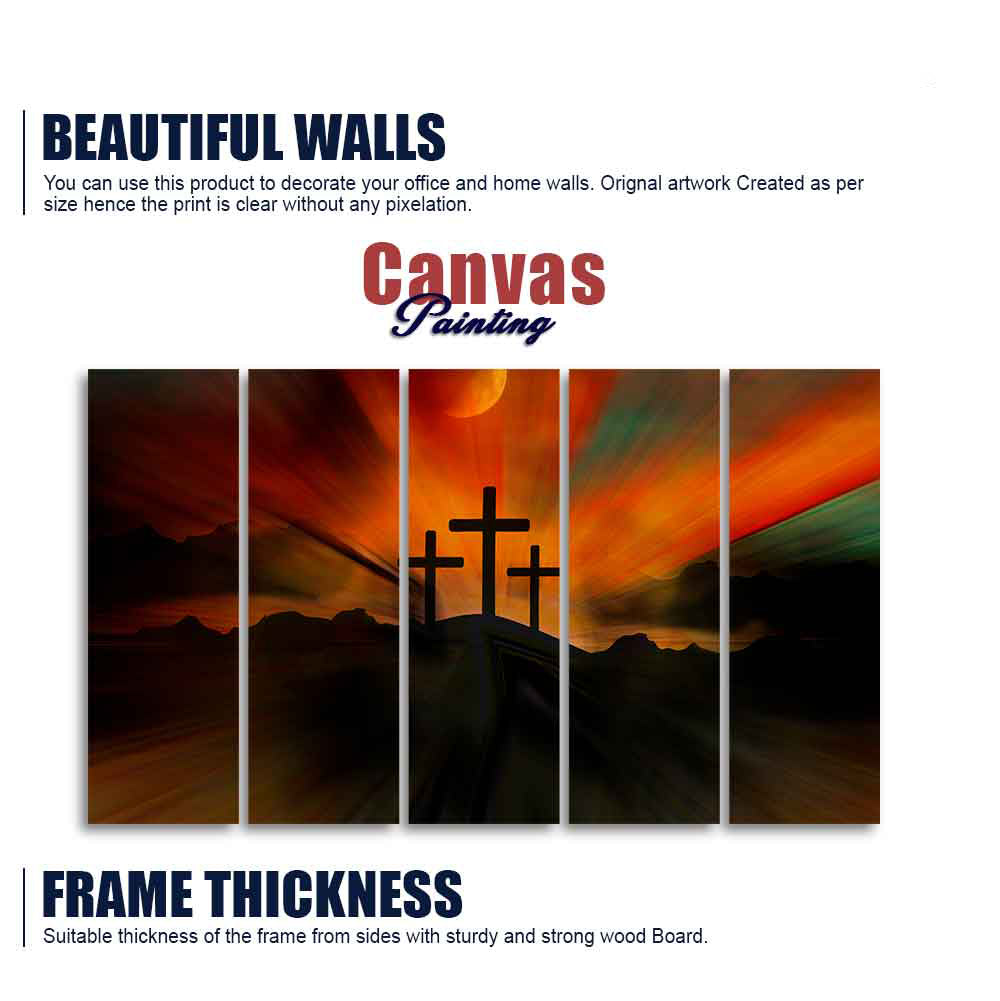 Three Cross Silhouette Canvas Wall Painting of Five Pieces