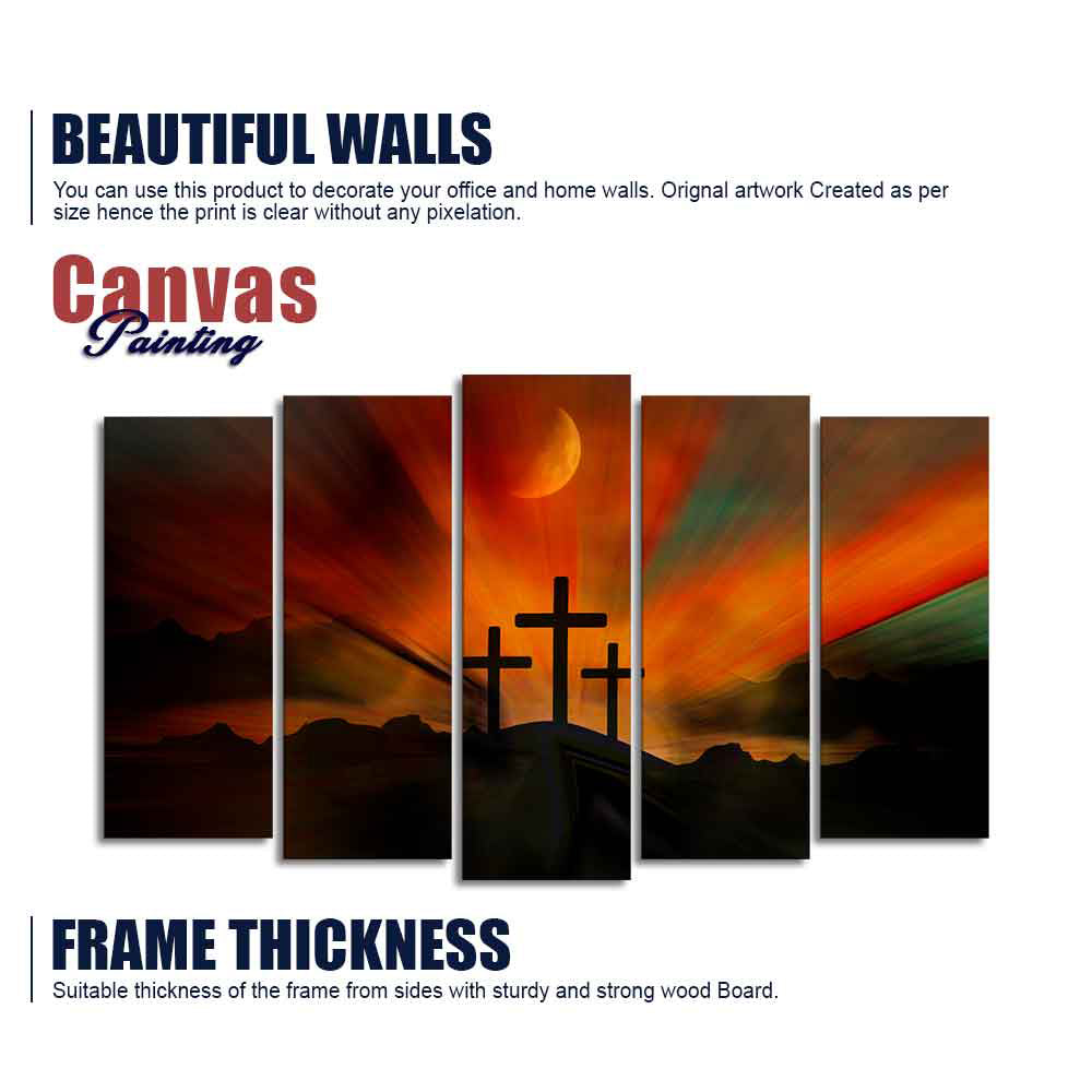 Three Cross Silhouette Canvas Wall Painting of Five Pieces Set