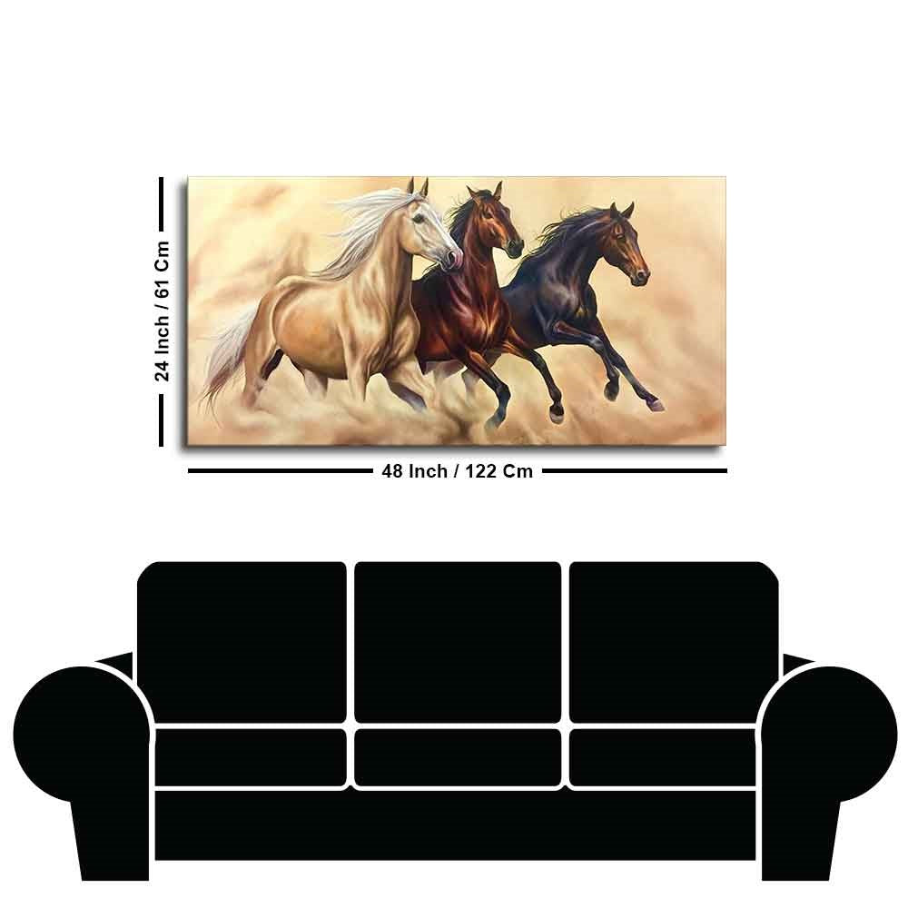Three Horses Running Premium Quality Wall Painting