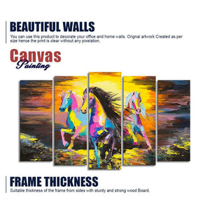 Three Running Horses Abstract Art Five Pieces Canvas Wall Painting