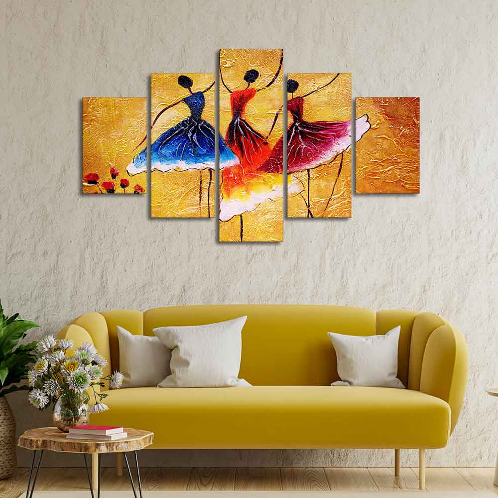 Three Women doing Spanish Dance 5 Pieces Canvas Wall Painting