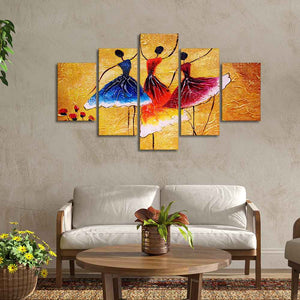 Three Women doing Spanish Dance 5 Pieces Canvas Wall Painting