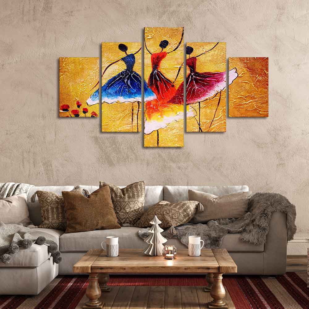 Three Women doing Spanish Dance 5 Pieces Canvas Wall Painting