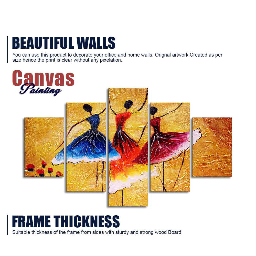 Three Women doing Spanish Dance 5 Pieces Canvas Wall Painting