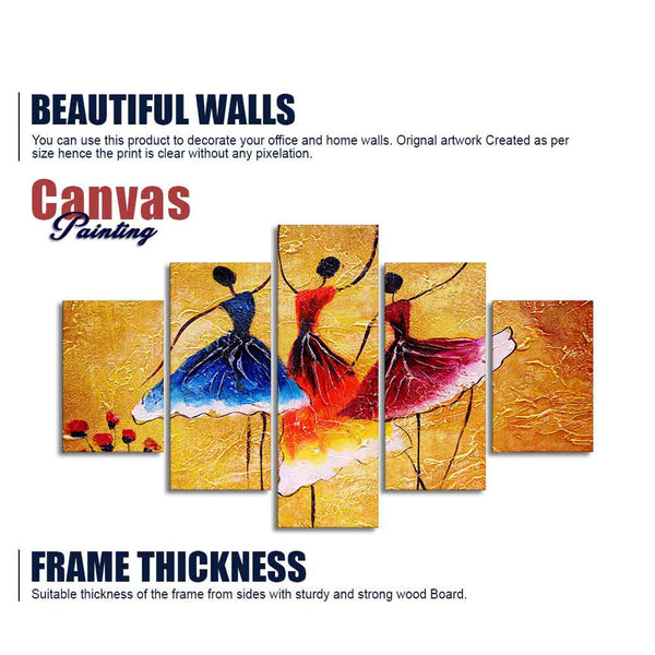 Three Women doing Spanish Dance 5 Pieces Canvas Wall Painting