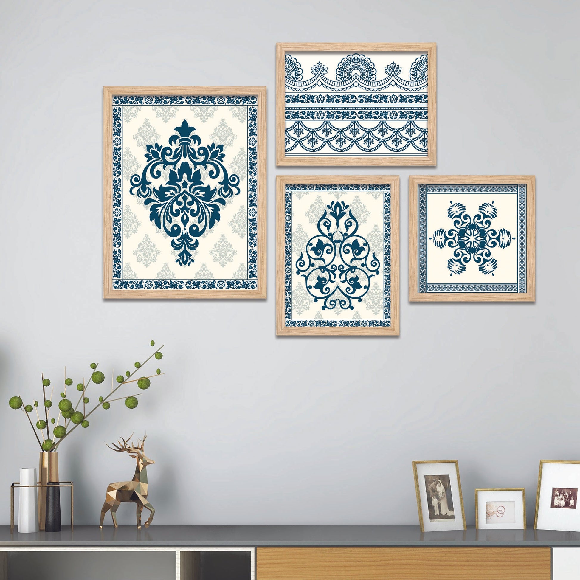 Traditional Artistic Pattern Art Wall Frame Set of Four