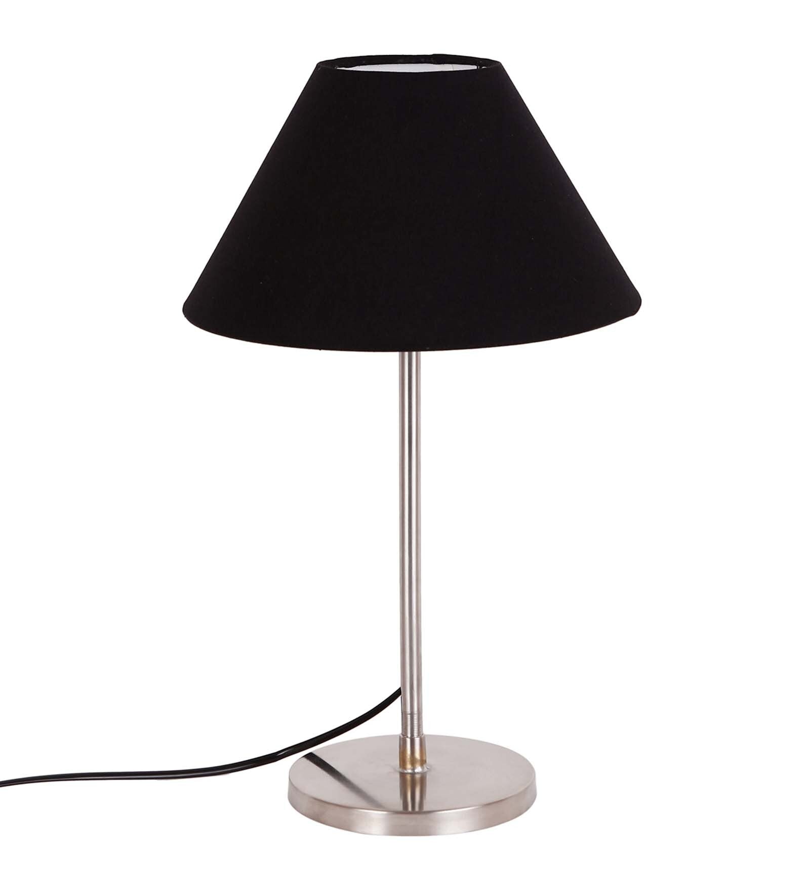 Traditional Cotton Shade Table Lamp with Steel Base