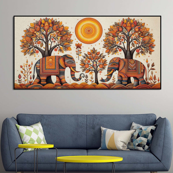 Traditional Elephant Art Canvas Wooden Wall Painting