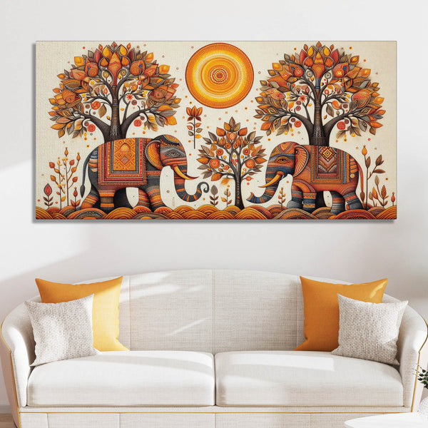 Traditional Elephant Art Canvas Wooden Wall Painting