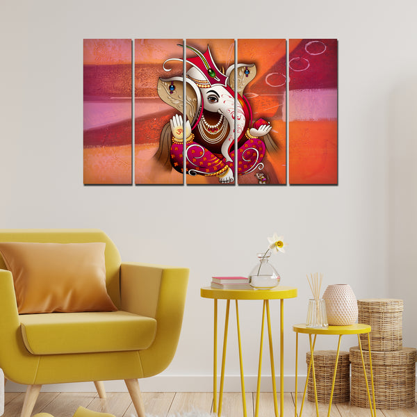 Traditional Lord Ganesh Wall Painting 5 Pieces