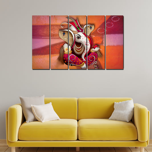 Traditional Lord Ganesh Wall Painting 5 Pieces