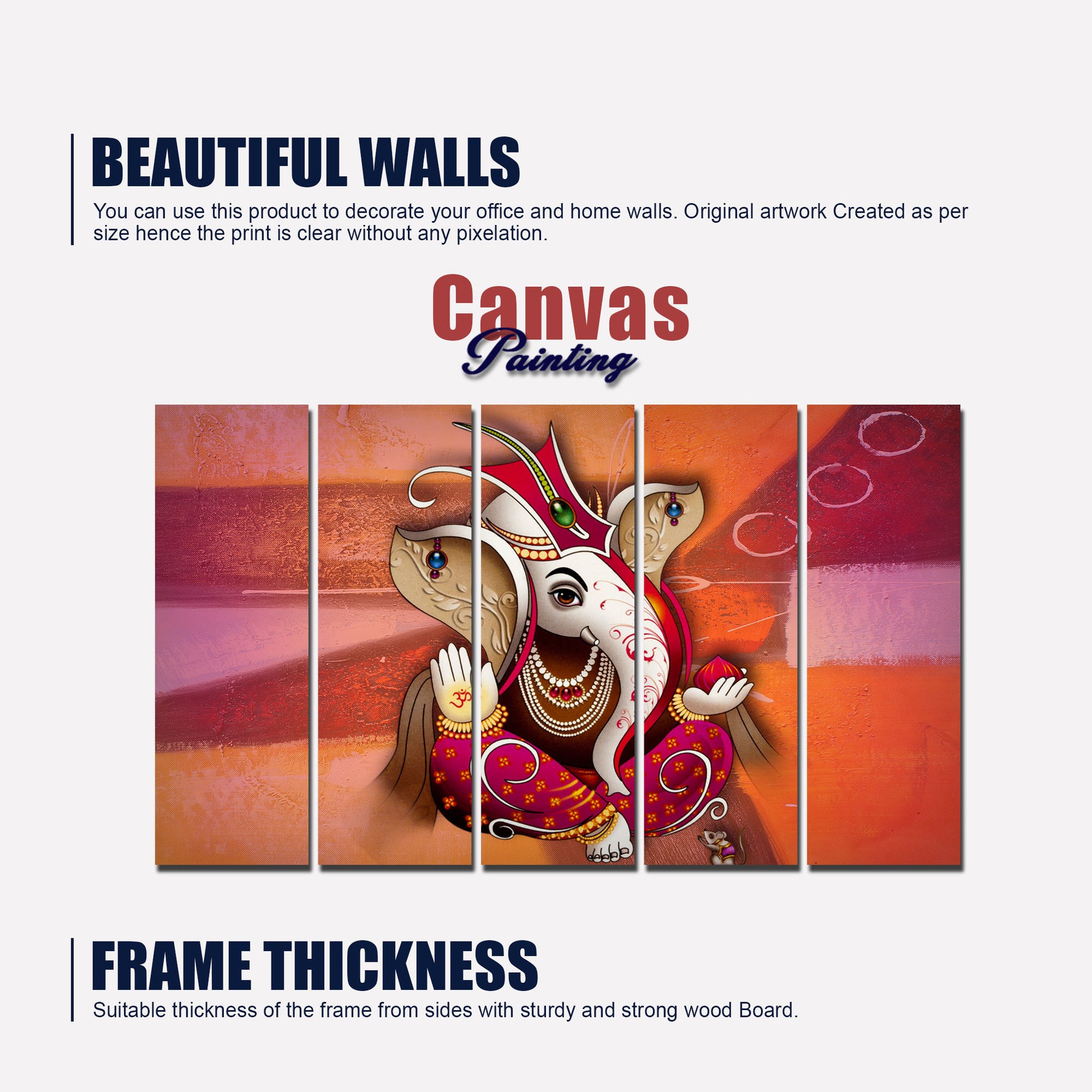 Traditional Lord Ganesh Wall Painting 5 Pieces