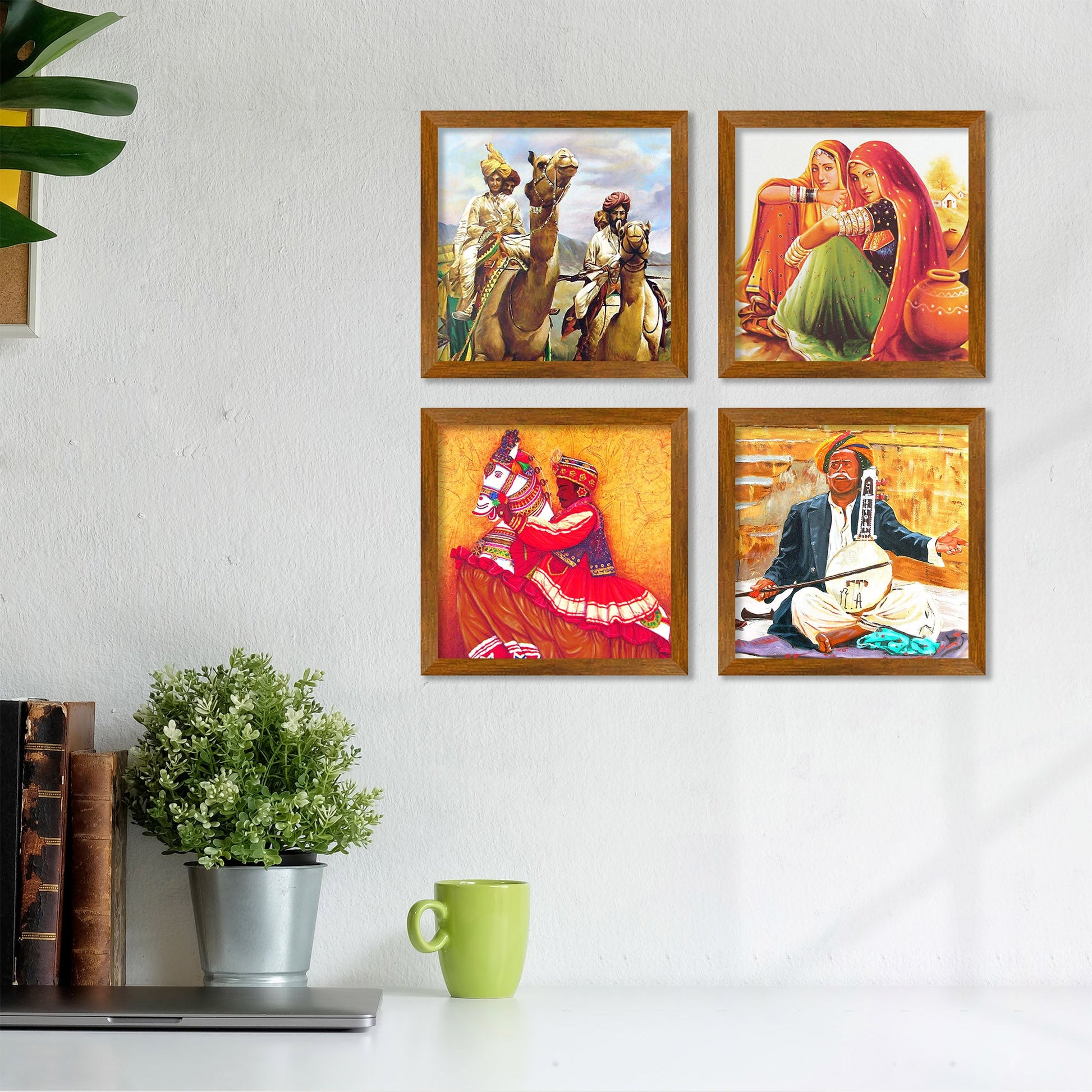 Traditional Rajasthani Culture Wooden Wall Frame Set of Four